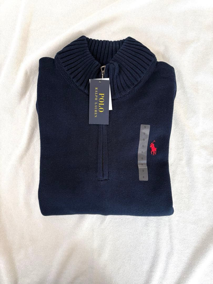 新品 ポロラルフローレン ハーフジップ ニット S 紺 ネイビー