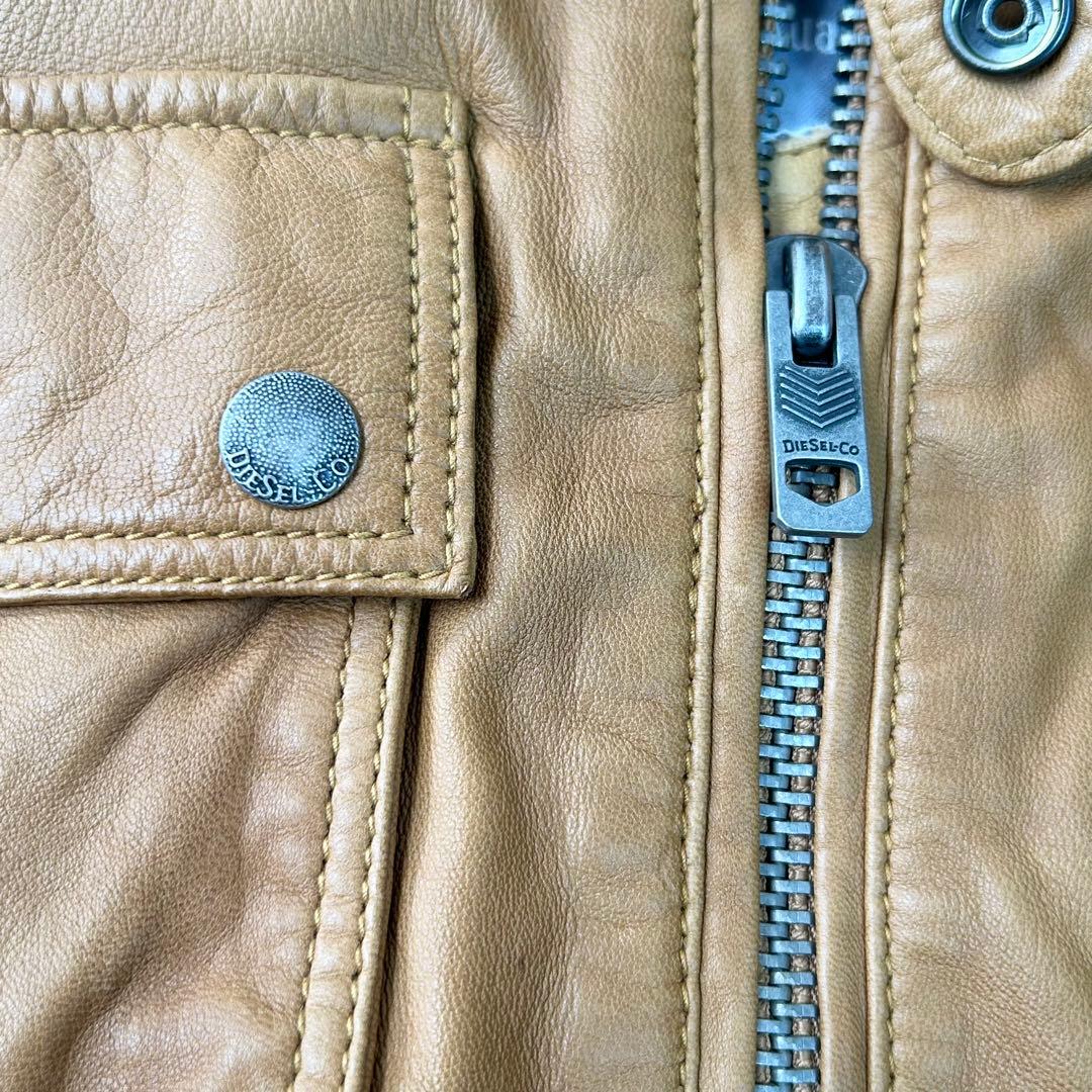 DIESEL レザージャケット 羊革 ミリタリー Sブラウン シープレザー
