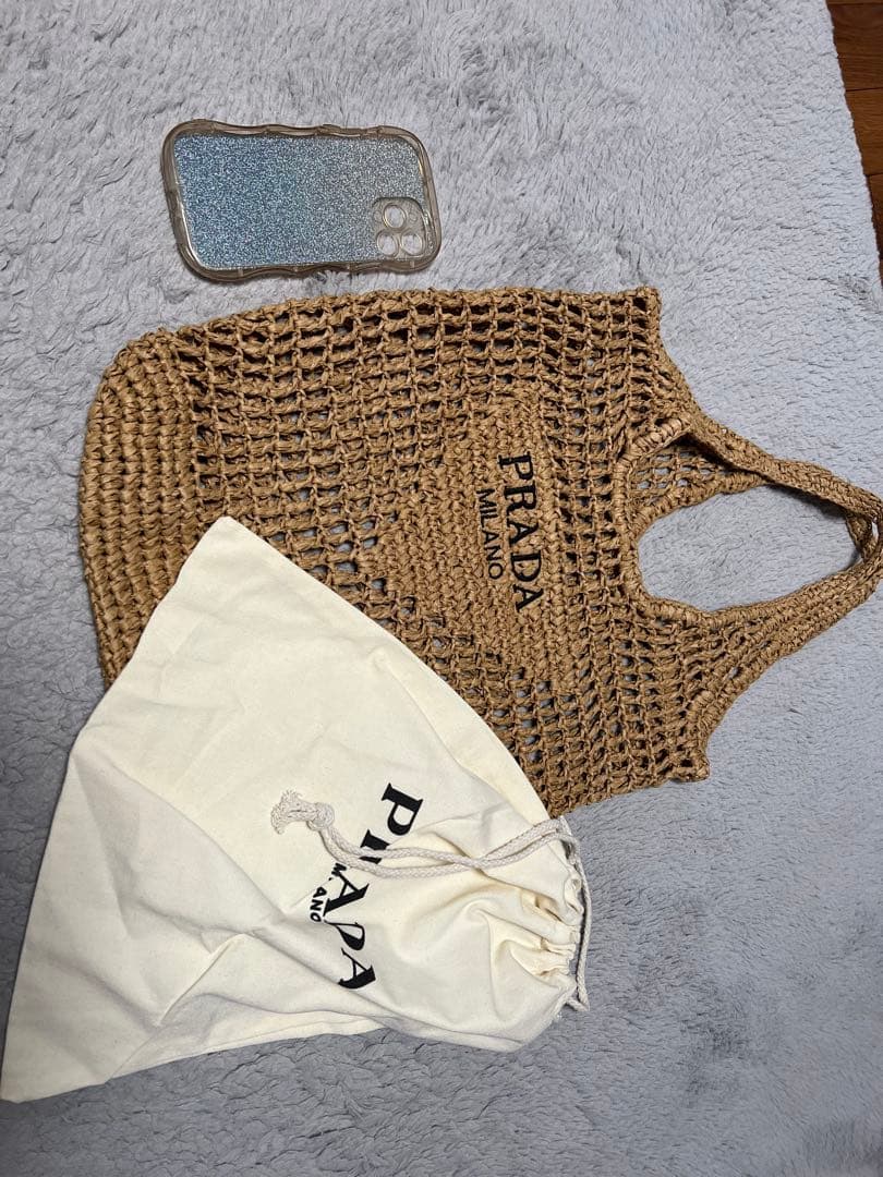 PRADA かご編みエコバッグ 収納袋付き