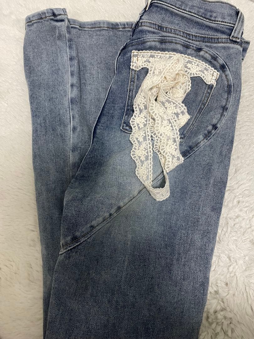 パンツ andmary aLacey ribbon heart hip denim S