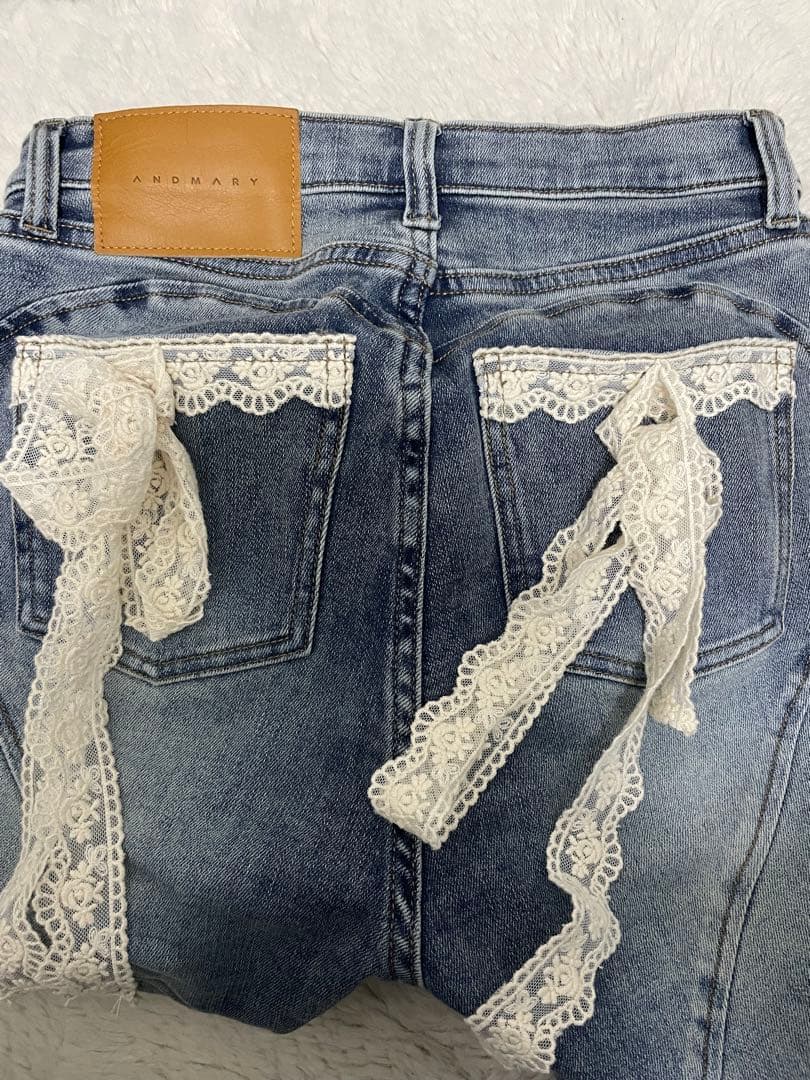 パンツ andmary aLacey ribbon heart hip denim S