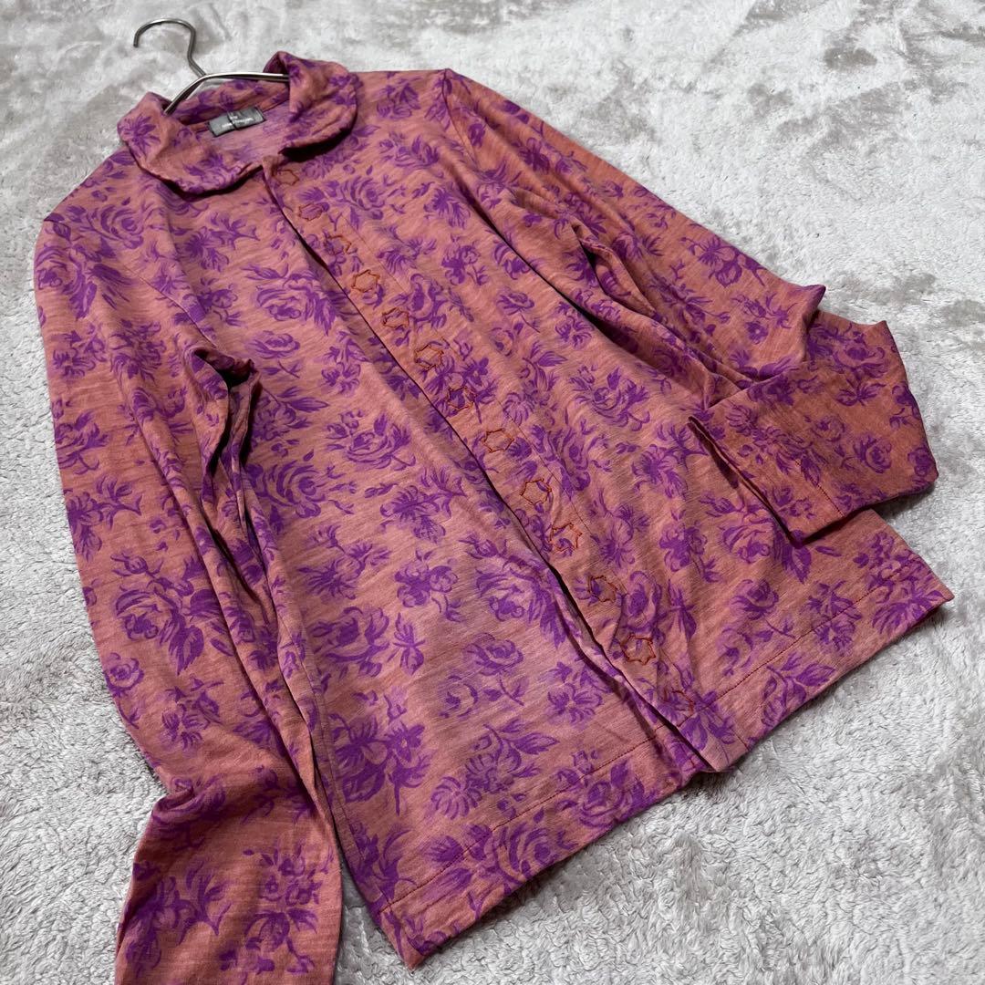 美品　トリコ コムデギャルソン　丸襟　花柄　ニットブラウス　ウール　縮絨