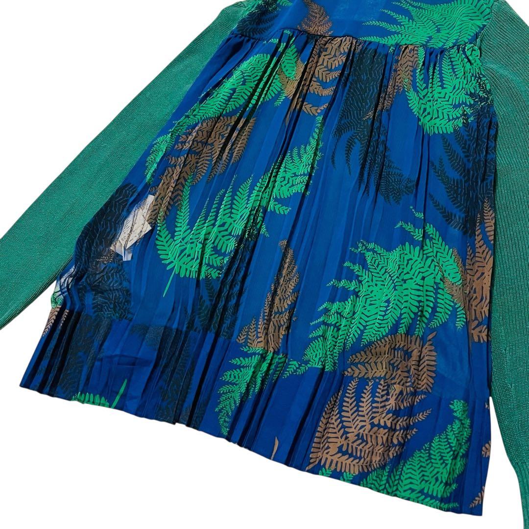 サカイ　バックプリーツ　ドッキング　ニット　セーター　プルオーバー　ボタニカル