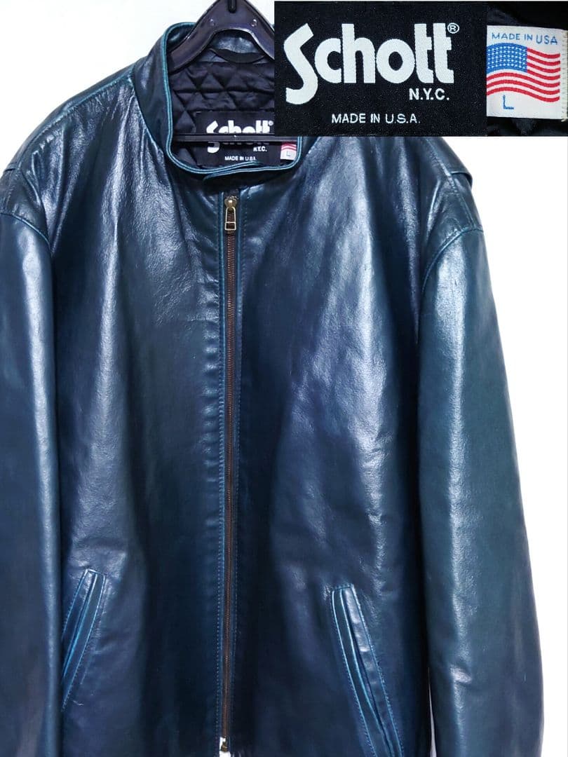SCHOTT 緑芯 シングルライダースジャケット USA製 グリーン 872