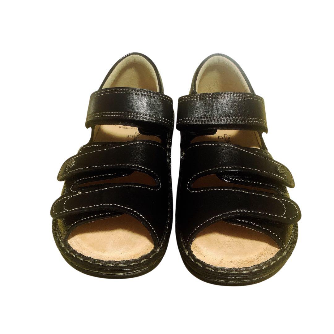 極美品 フィンコンフォート サンダル 黒 レザー エナメル 35D ほぼ未使用