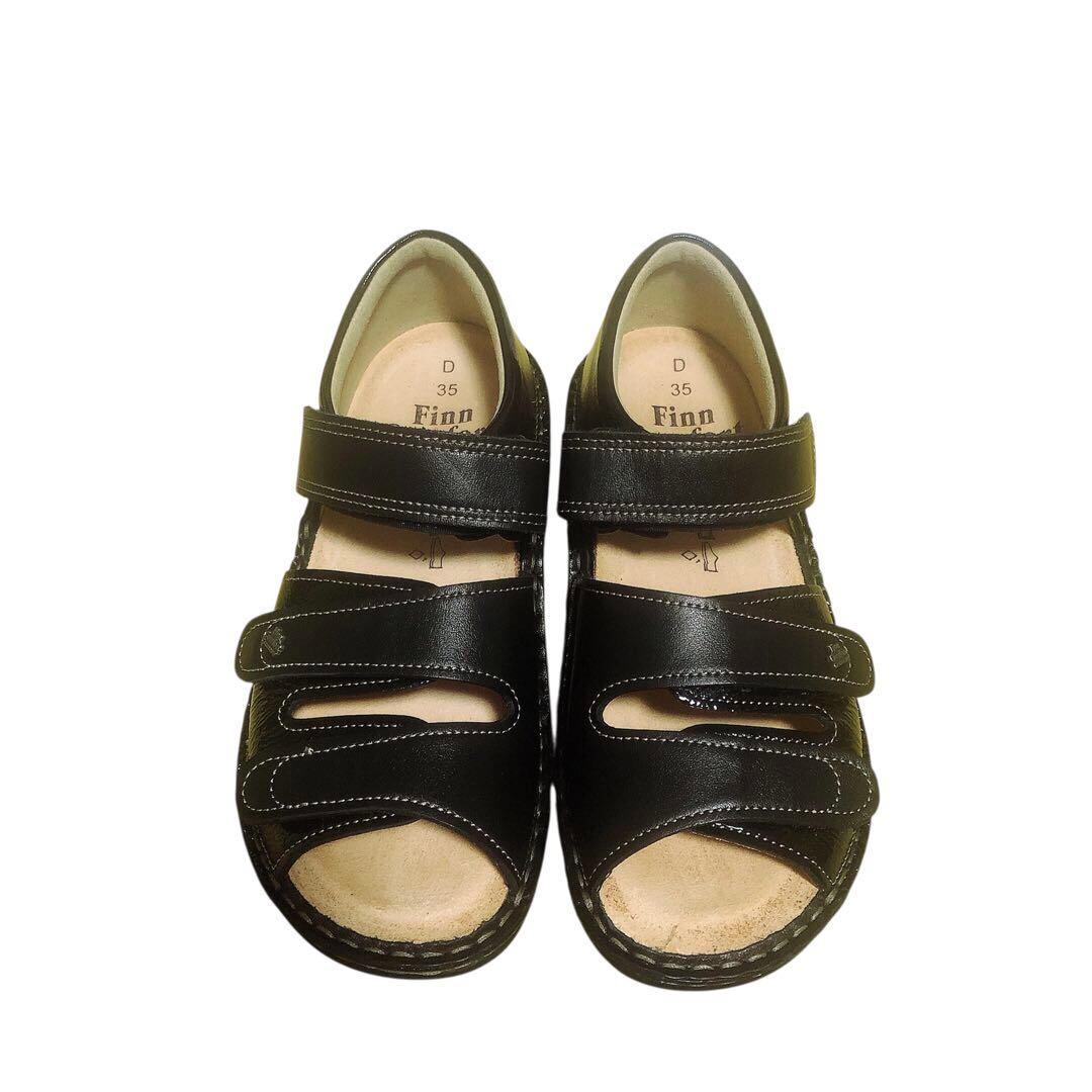 極美品 フィンコンフォート サンダル 黒 レザー エナメル 35D ほぼ未使用