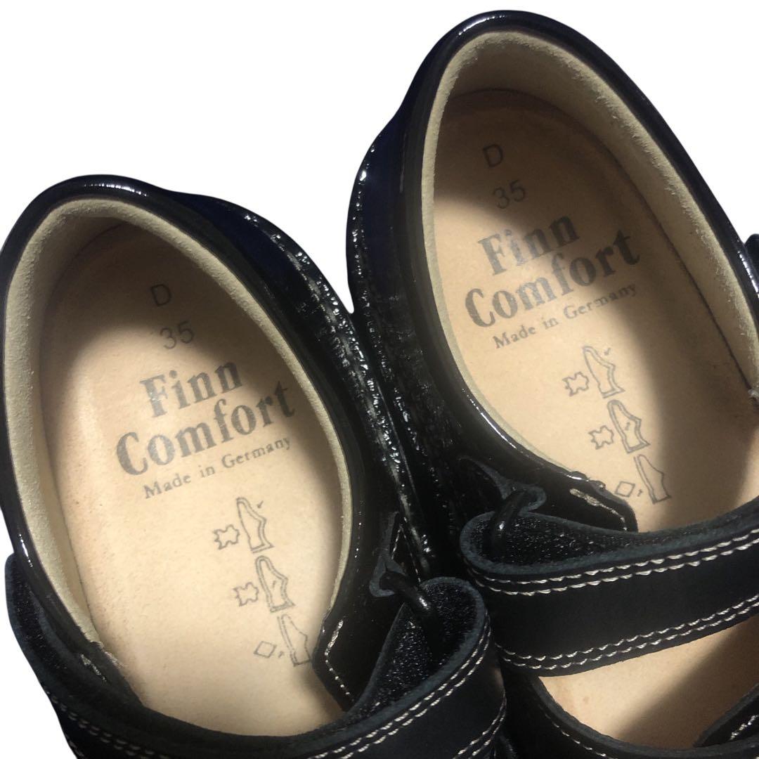 極美品 フィンコンフォート サンダル 黒 レザー エナメル 35D ほぼ未使用