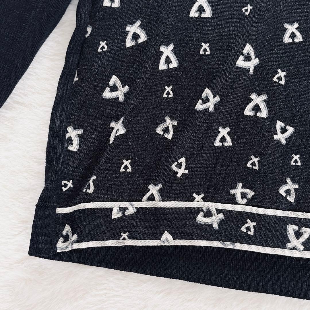 美品✨希少【レオナール】ウール100%総柄ロゴ タートルネックニット 黒 40