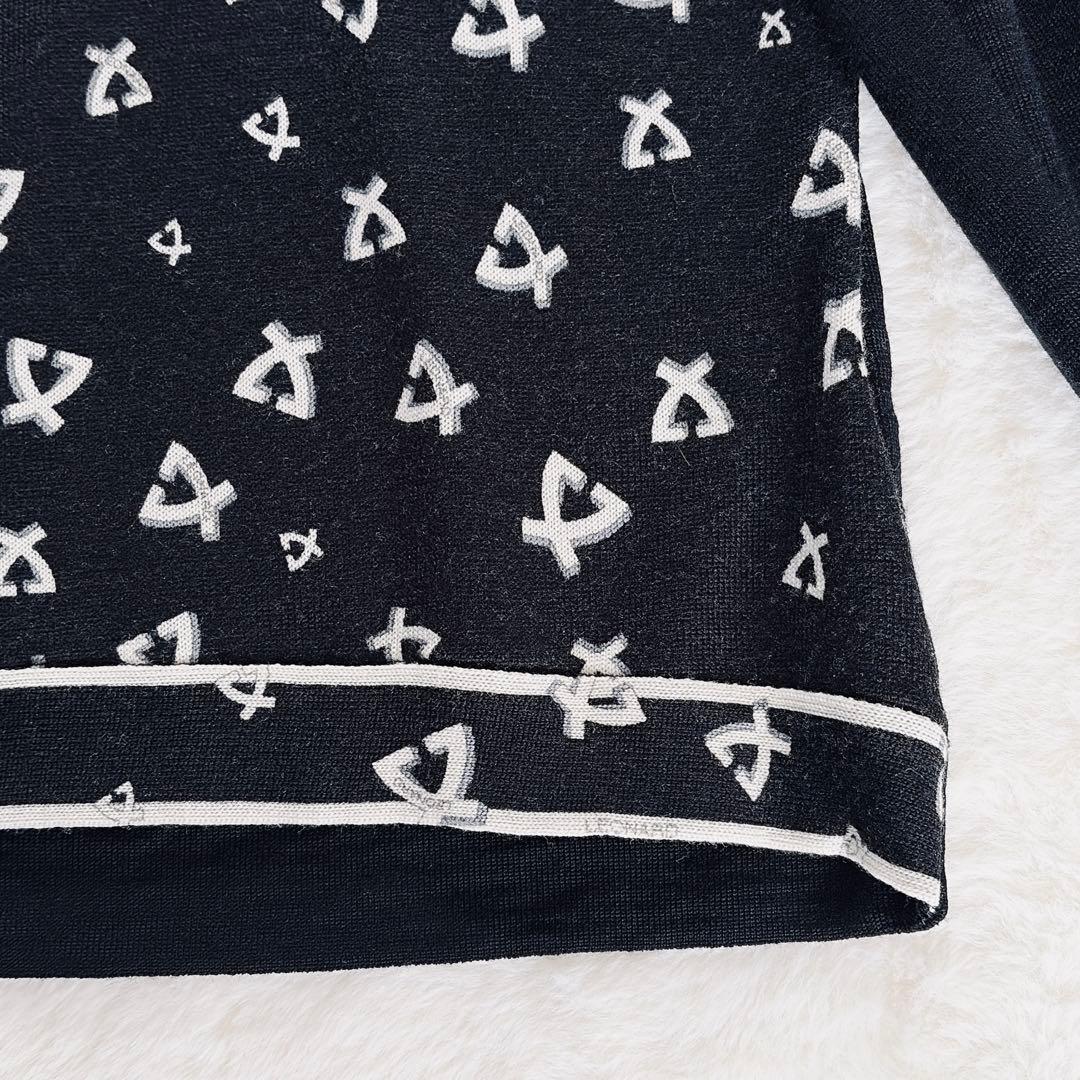 美品✨希少【レオナール】ウール100%総柄ロゴ タートルネックニット 黒 40