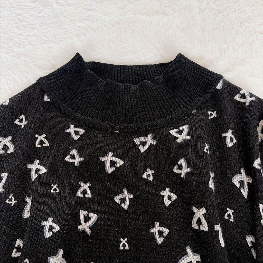 美品✨希少【レオナール】ウール100%総柄ロゴ タートルネックニット 黒 40