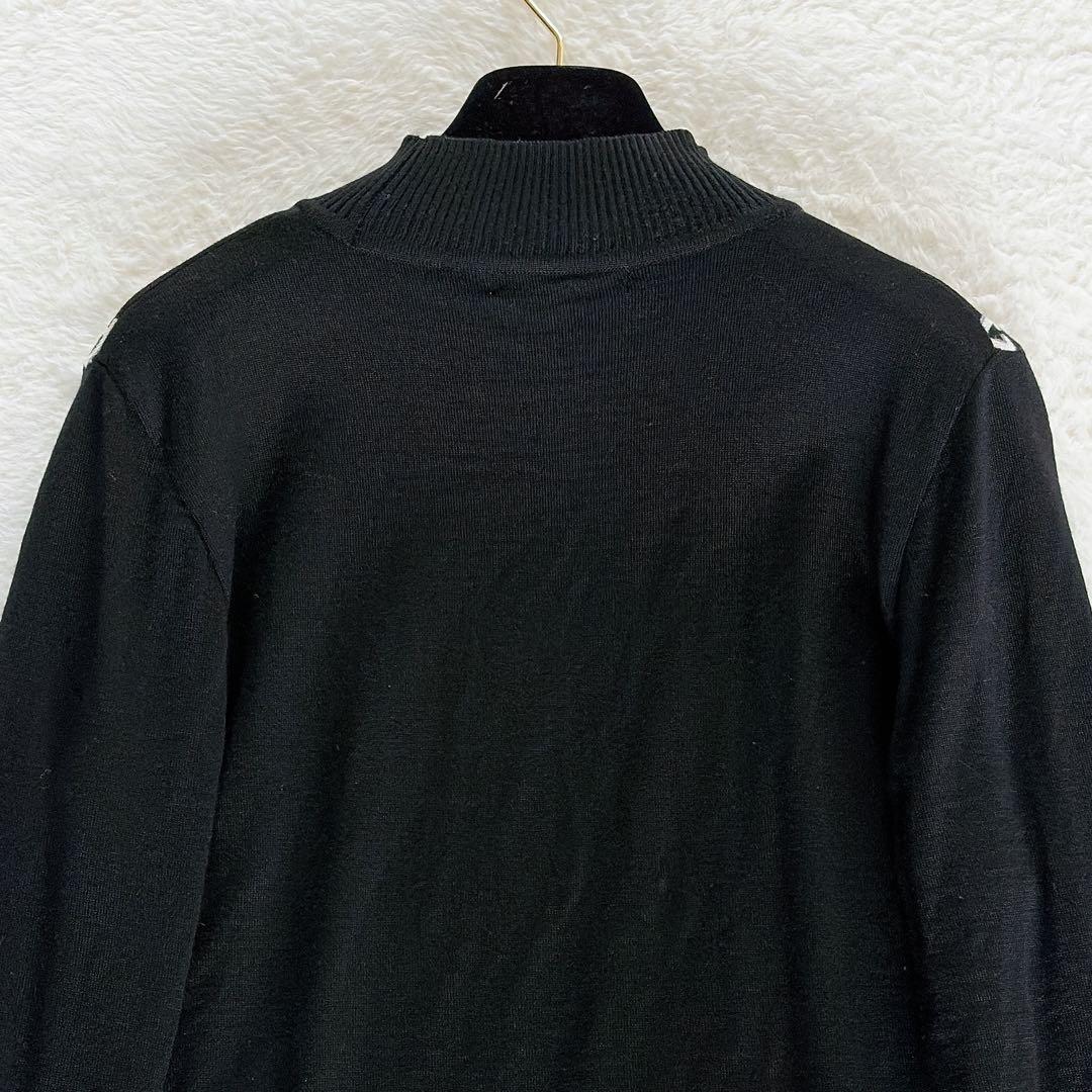 美品✨希少【レオナール】ウール100%総柄ロゴ タートルネックニット 黒 40