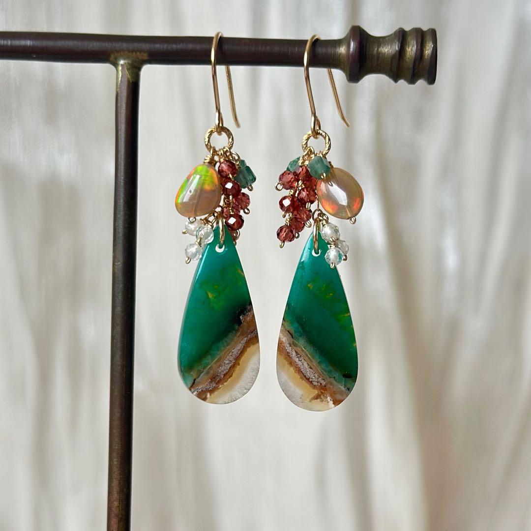 オパライズドウッド・オパールピアス/イヤリング