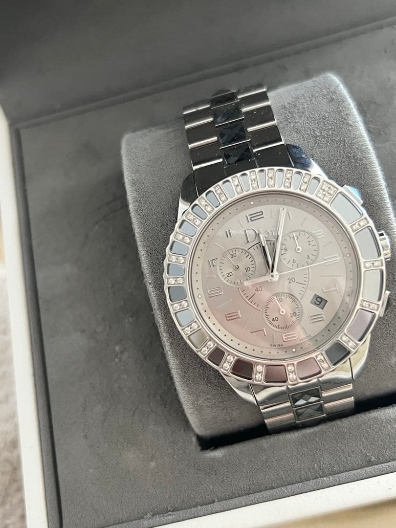 Dior ♡メンズ時計♡クリスタル デイト クロノグラフ ダイヤベゼル クォーツ