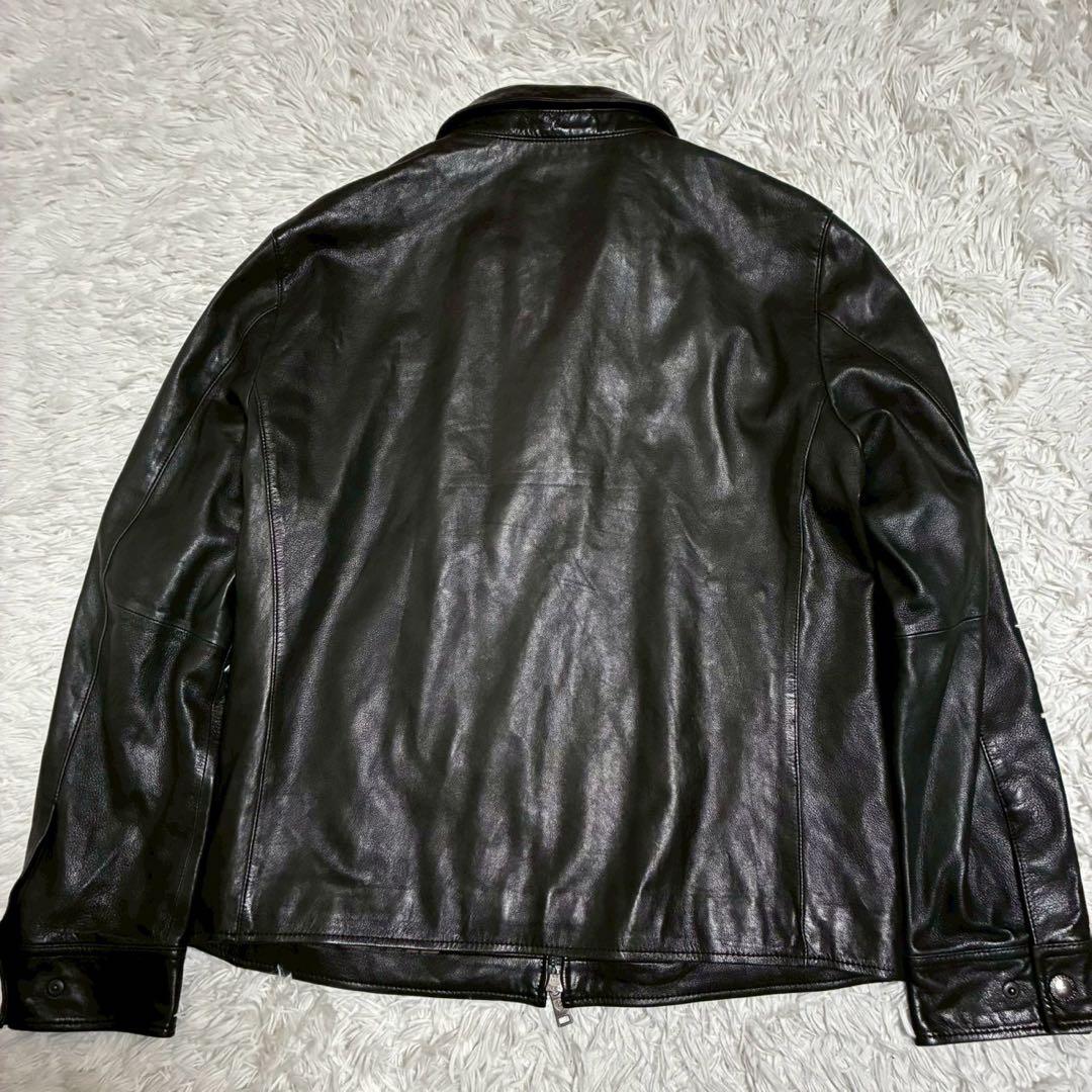 美品/L⭐️ブラックレーベルクレストブリッジ　レザージャケット　艶感　チェック　黒