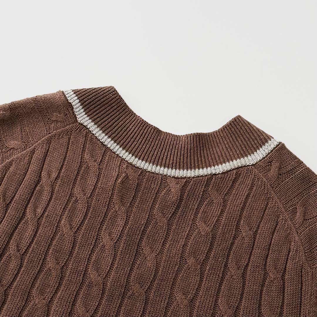 ブルネロクチネリ リネン コットン Vネック ケーブル ニット 46