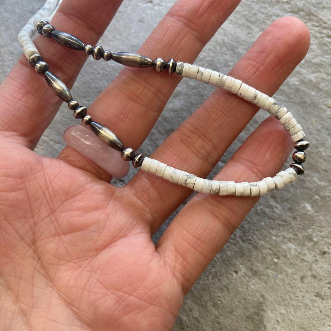 551ホワイトターコイズとSV925製ナバホパールのオリジナルネックレス