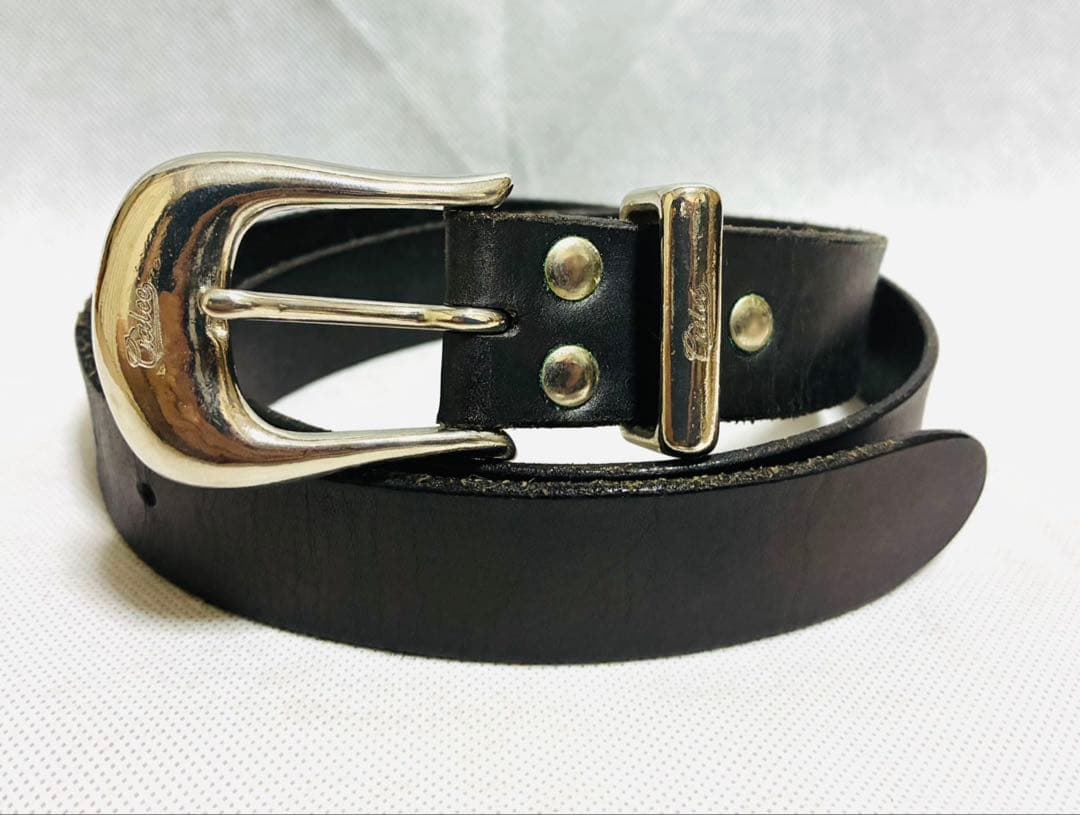 CALEE キャリー　レザーベルト　プレーンベルト　ブラックレザー　シルバー