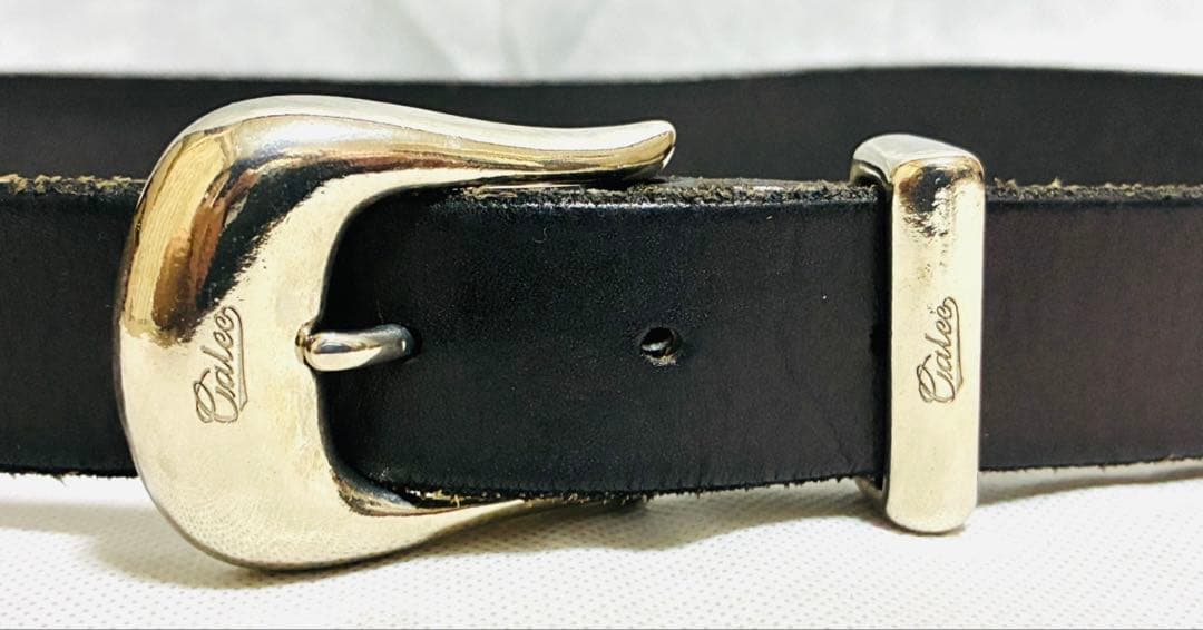 CALEE キャリー　レザーベルト　プレーンベルト　ブラックレザー　シルバー