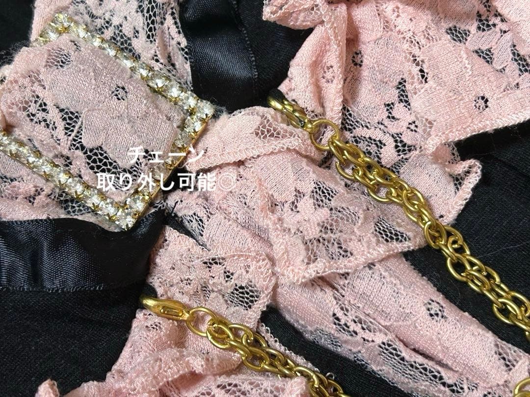 GOLDS♡ビジューバックル付き♡ゴールドチェーン♡配色キャミトップス♡ブラック