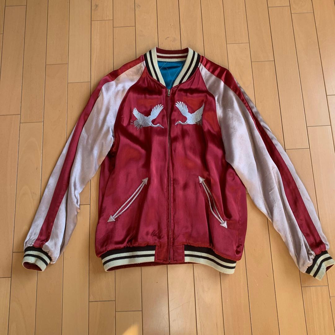 赤/シルバー スカジャン リバーシブルJapan刺繍