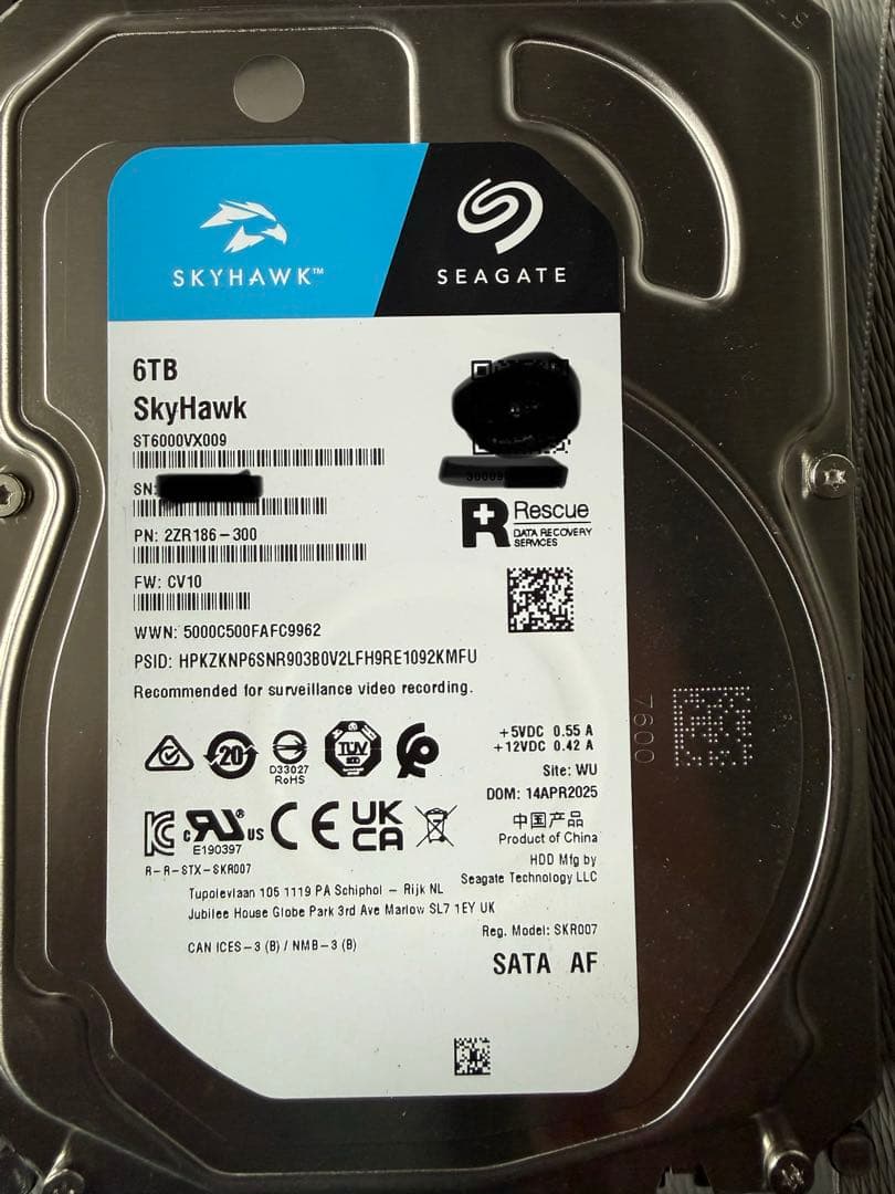 外付けハードディスク・ドライブ Seagate SkyHawk 6TB HDD ST6000VX009
