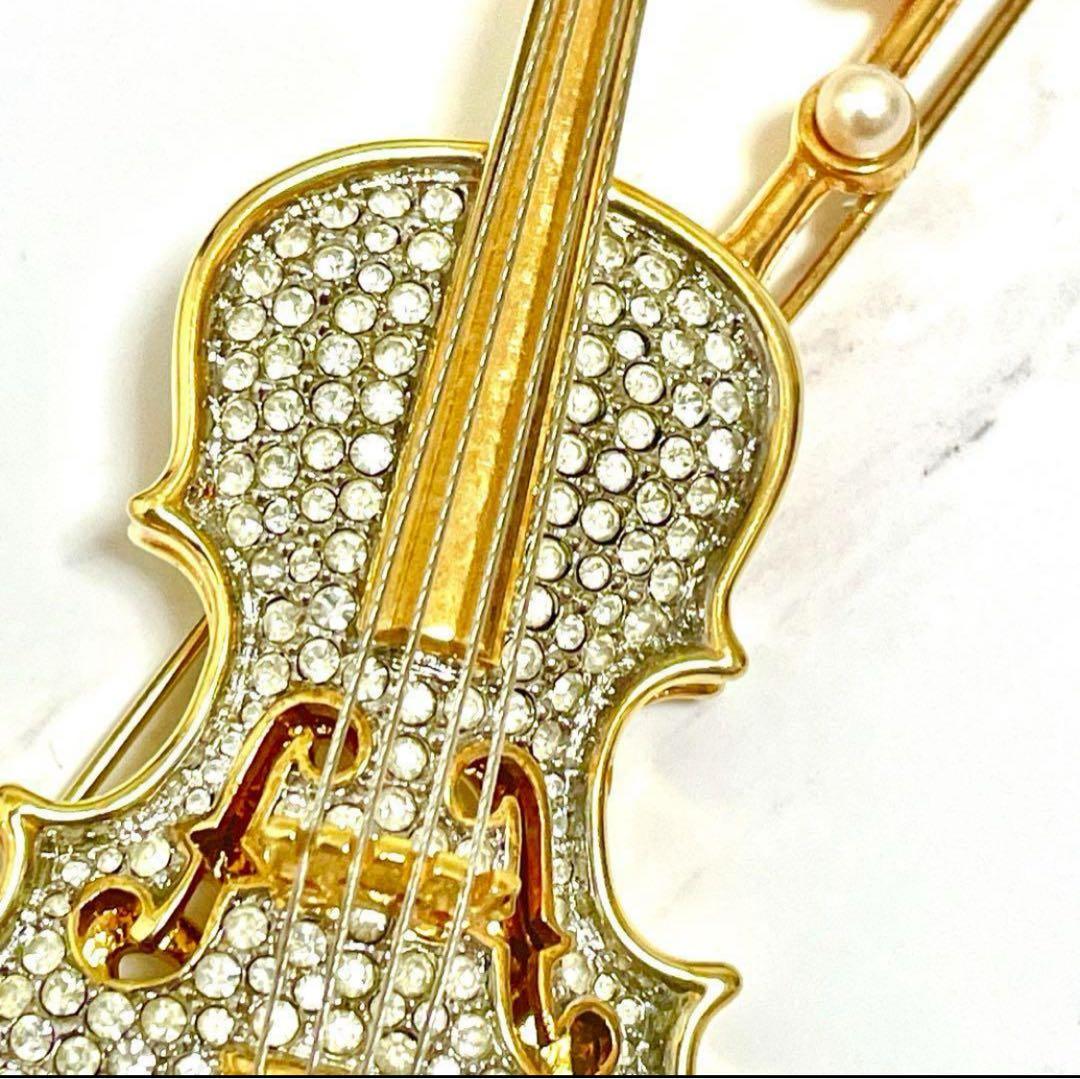 希少 美品 SWAROVSKI スワロフスキー ヴァイオリン ブローチ ゴールド