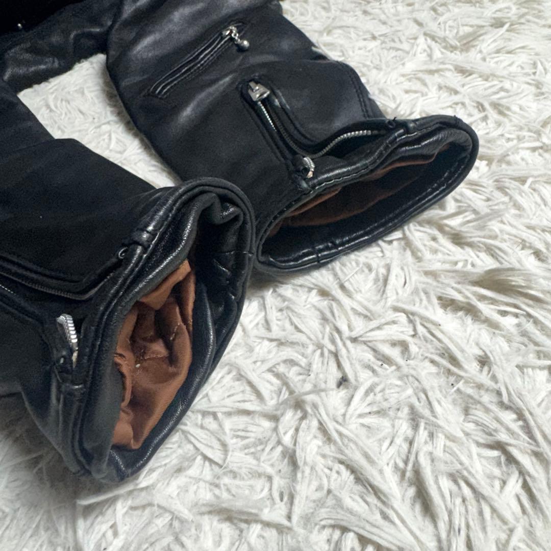 ナノユニバース　シングルライダース　ラムレザー　黒 赤　キルティング　メンズL