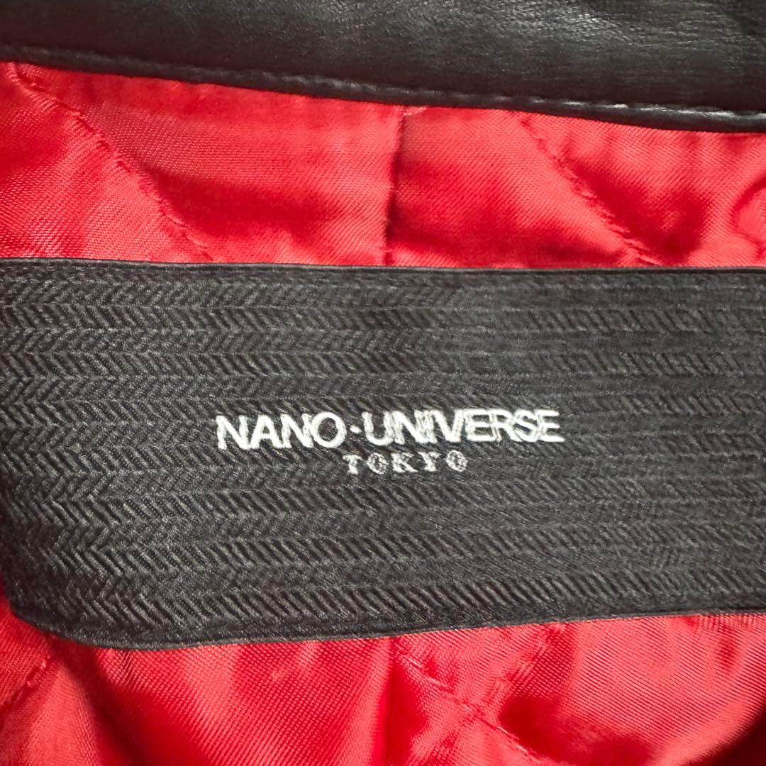 ナノユニバース　シングルライダース　ラムレザー　黒 赤　キルティング　メンズL