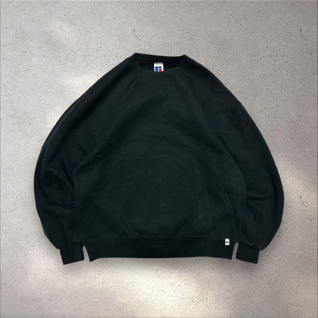 希少RUSSELL 90s USA製ブランクスウェット前Vソリッド無地スウェット