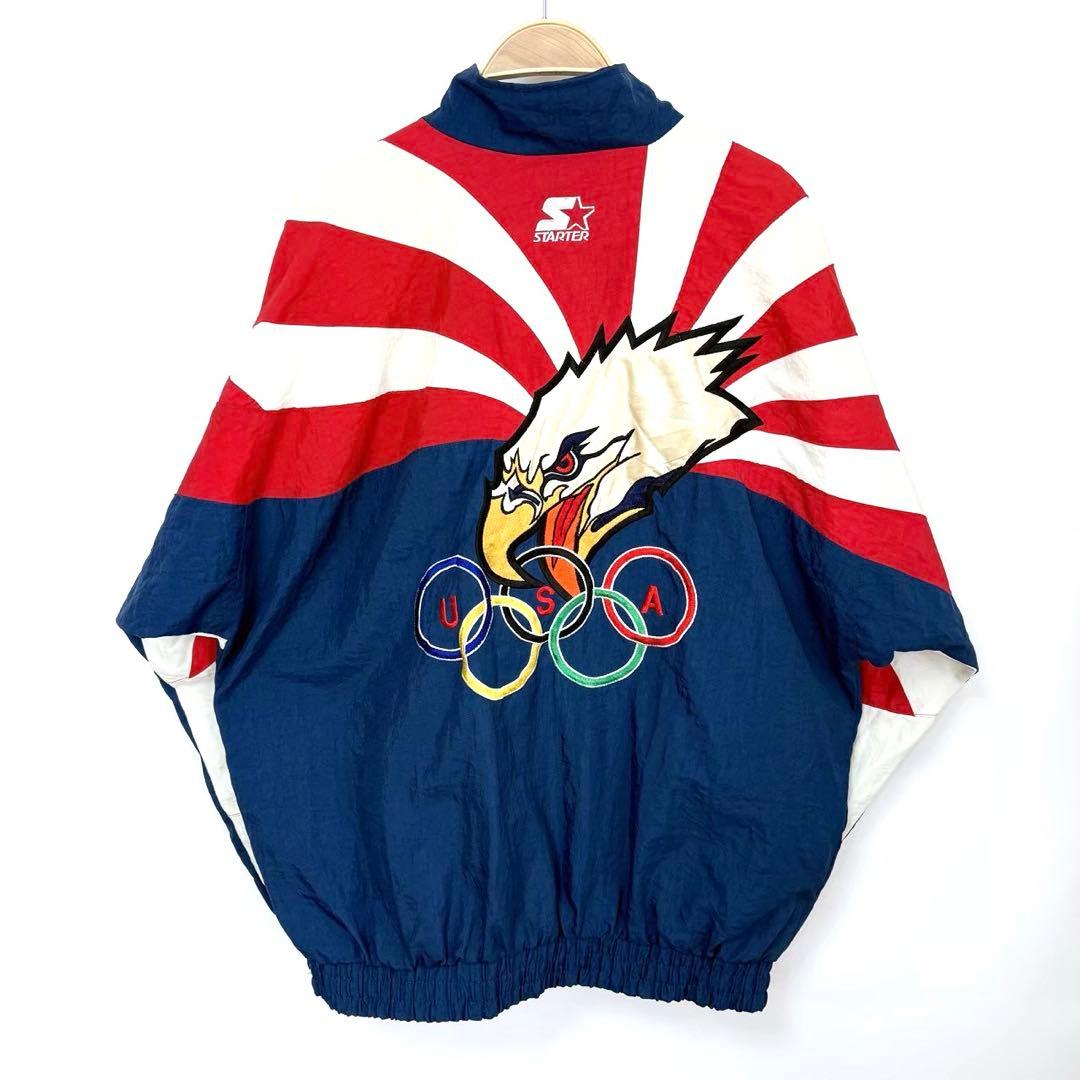 希少 90s USA オリンピック ナイロンジャケット イーグル刺繍 S35b