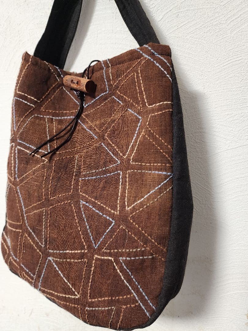 ♡新作　泥染め　渋い色合い　幾何学模様　刺し子バッグ　センソユニコ慈雨等