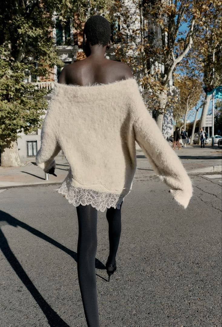 【新品タグ付き】ZARA レースコンビニットセーター　S