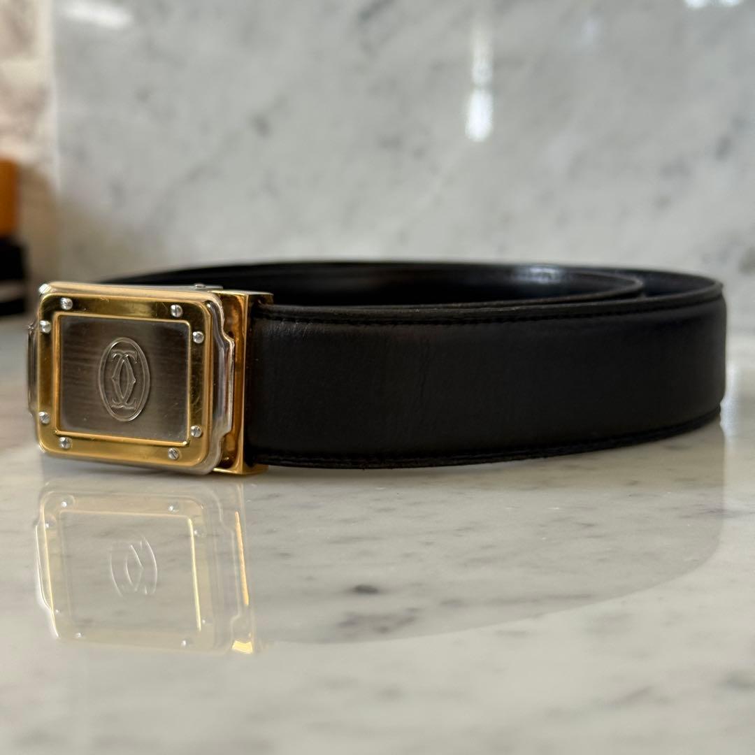 Cartier カルティエ ベルト 本革 レザー ブラック 黒 銀 金