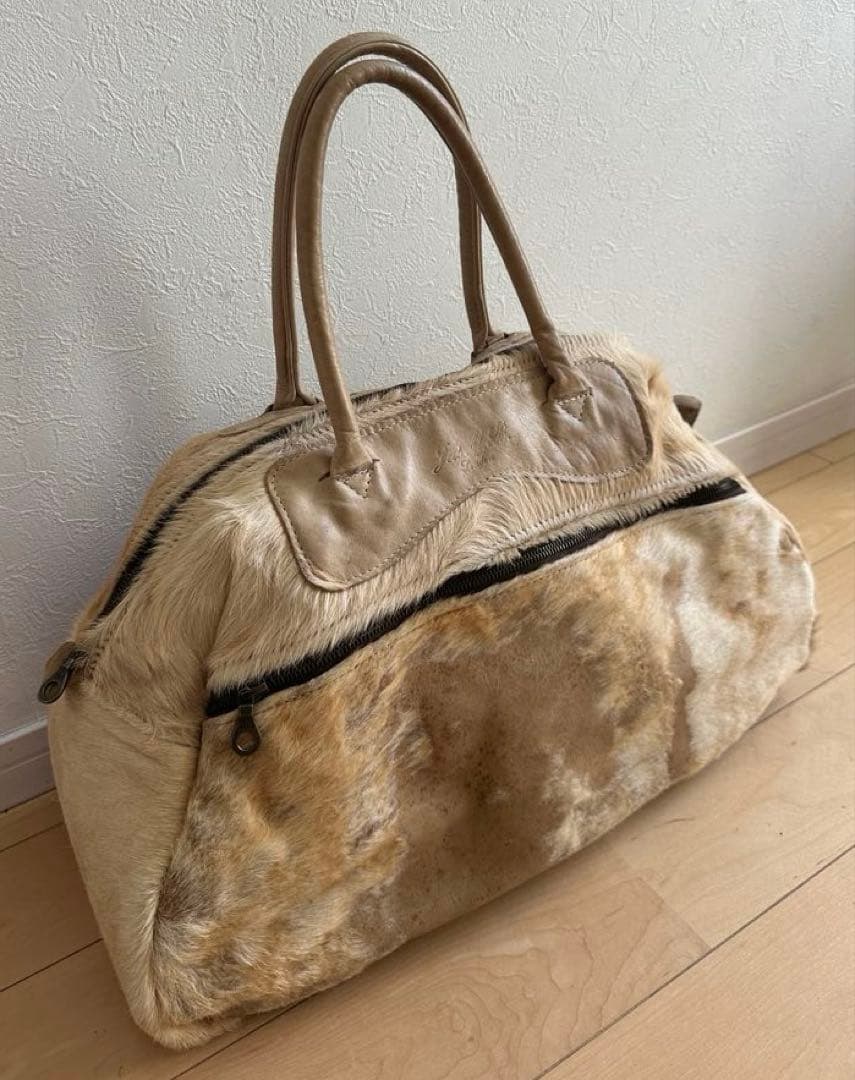 Jas-M.B. ハラコ/レザー ボストンバッグ