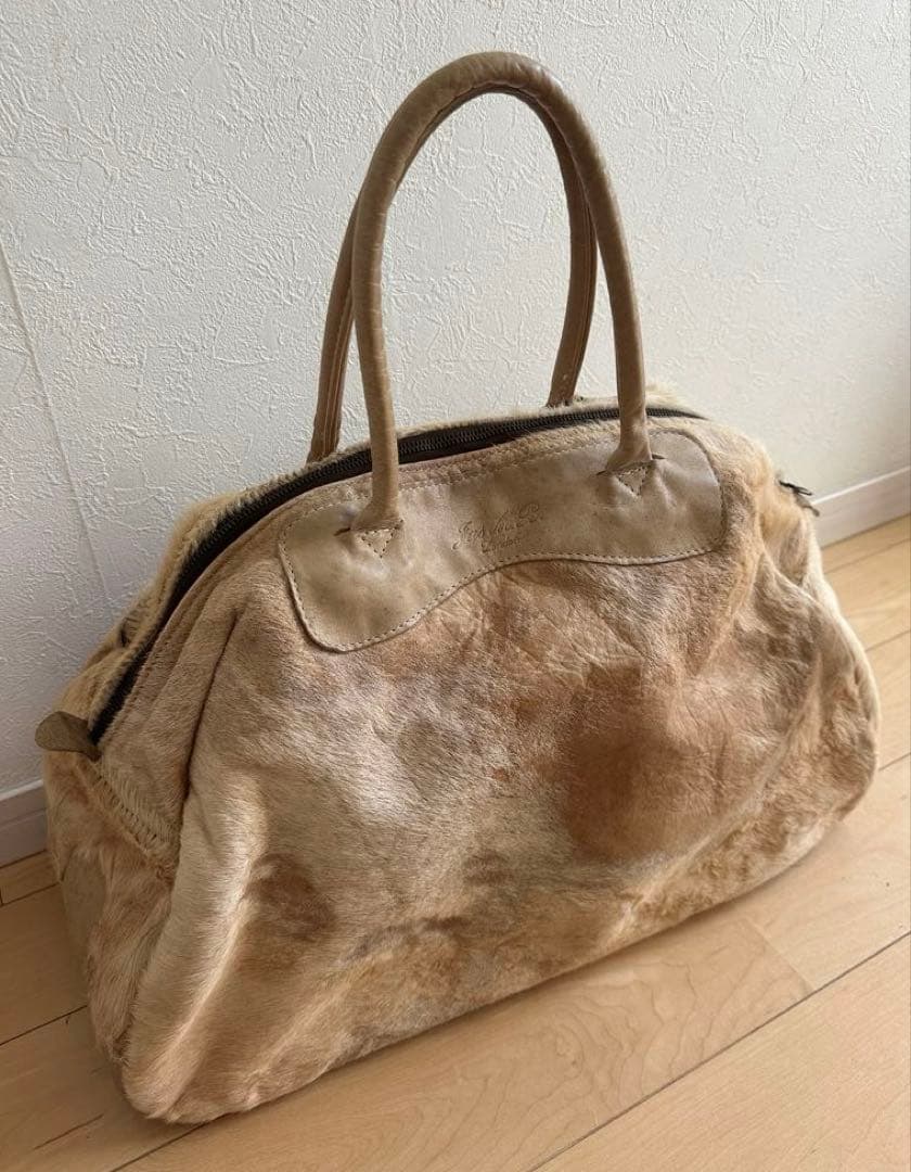 Jas-M.B. ハラコ/レザー ボストンバッグ