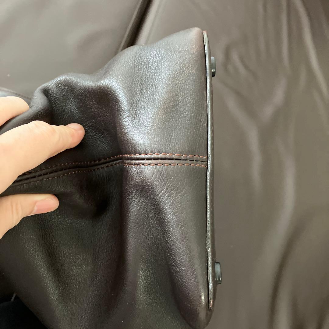 シャネルターンロックラムスキンボストンショルダービジネスバッグ大ブラウン