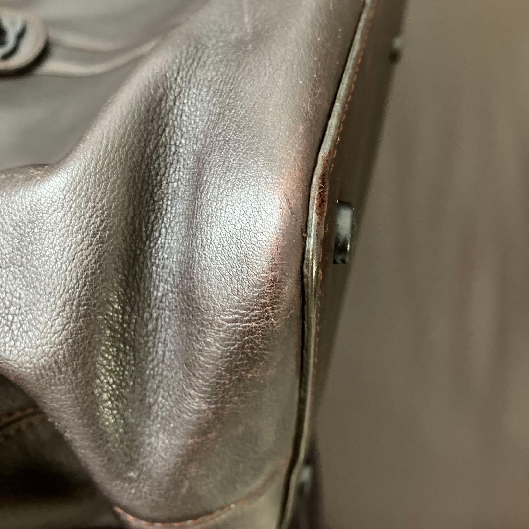 シャネルターンロックラムスキンボストンショルダービジネスバッグ大ブラウン