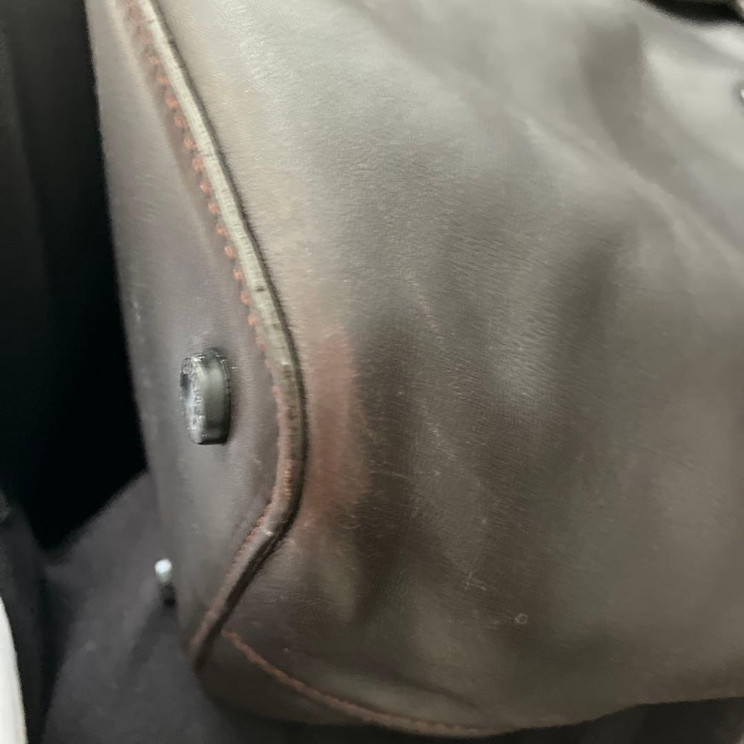 シャネルターンロックラムスキンボストンショルダービジネスバッグ大ブラウン