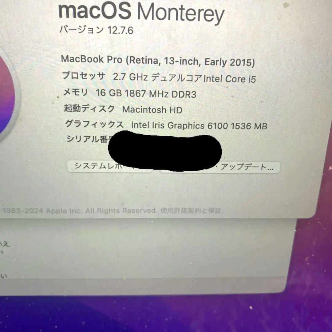 MacBook本体 Apple MacBook pro 2015 early 128GB