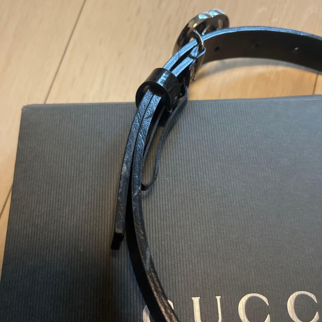 グッチ ベルト GGバックル シルバー 黒 エナメル