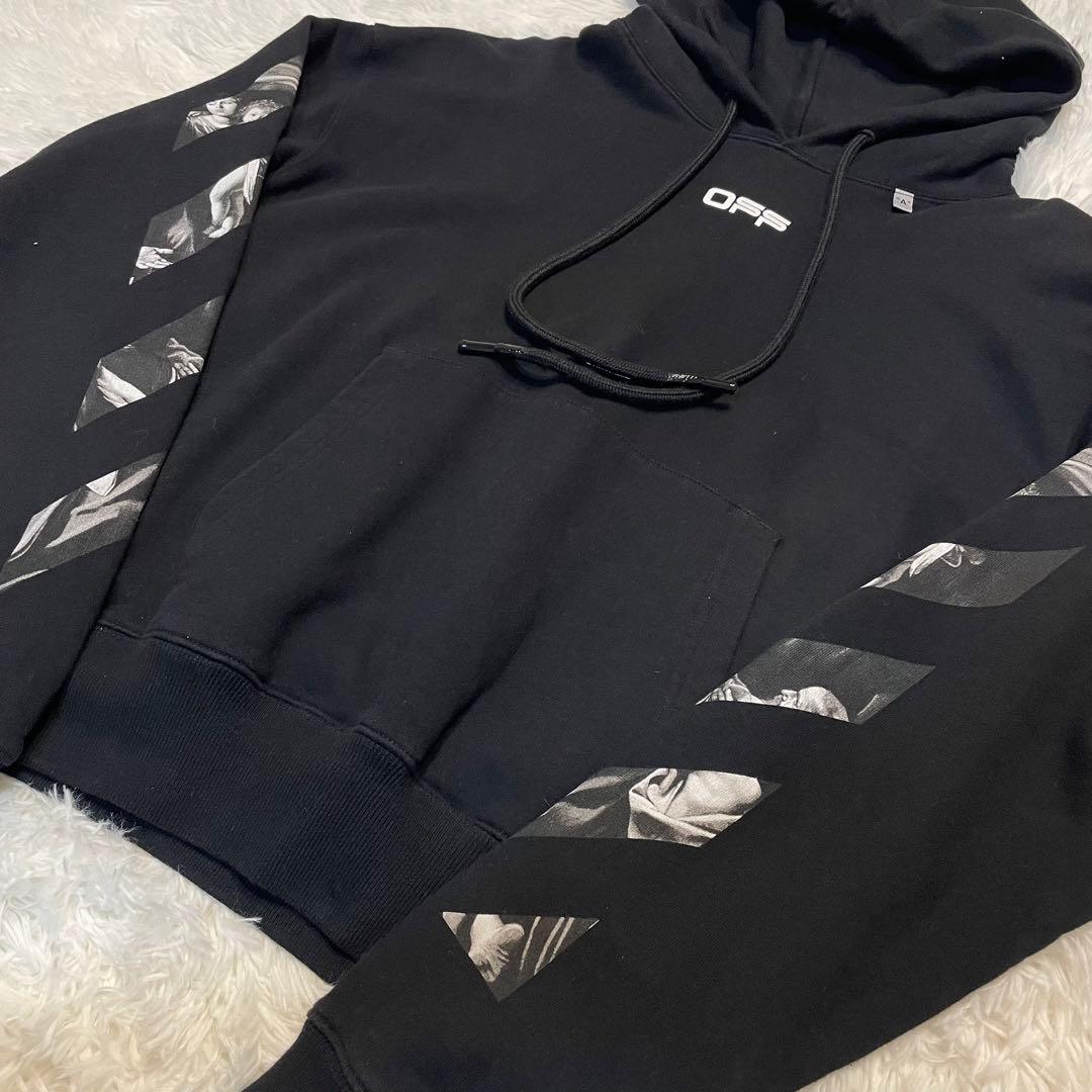 OFF-WHITE プリント 黒 フード付きパーカー