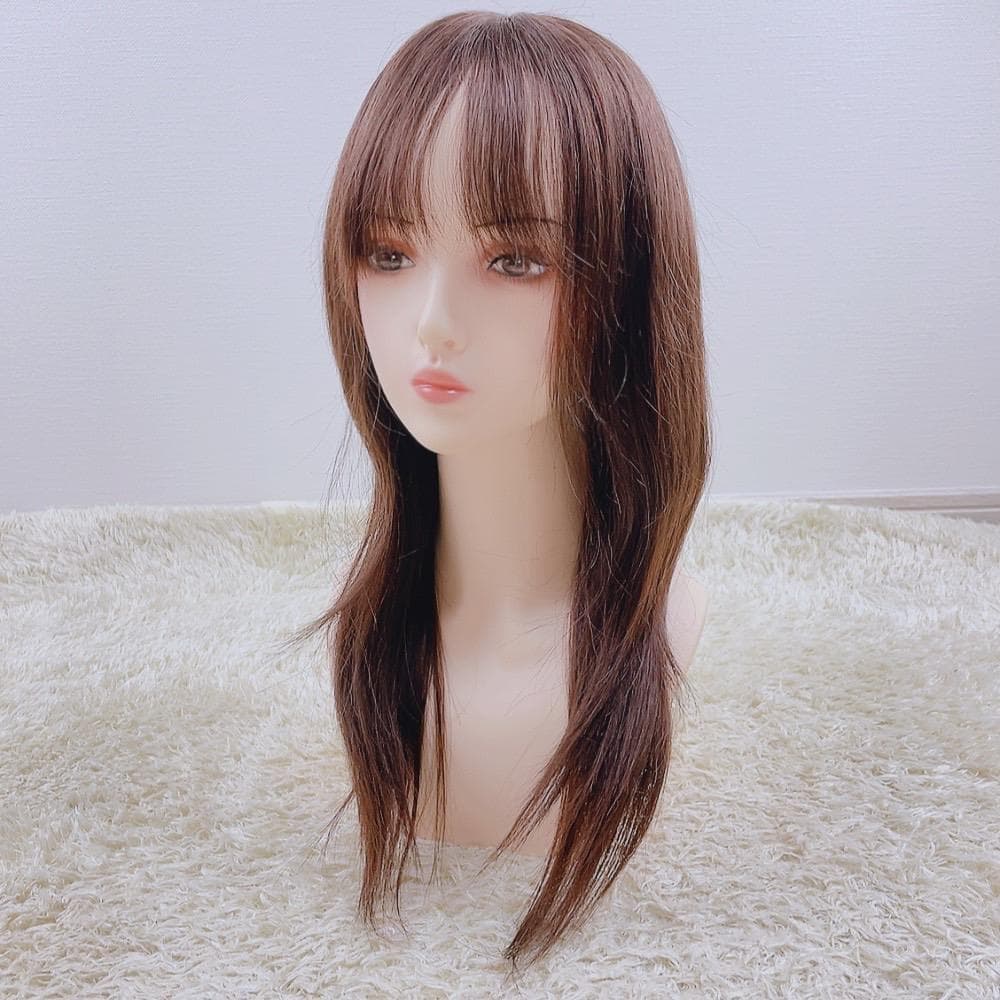 人毛100% フルウィッグ 医療用 ロングストレート ブラウン 50cm 手縫い