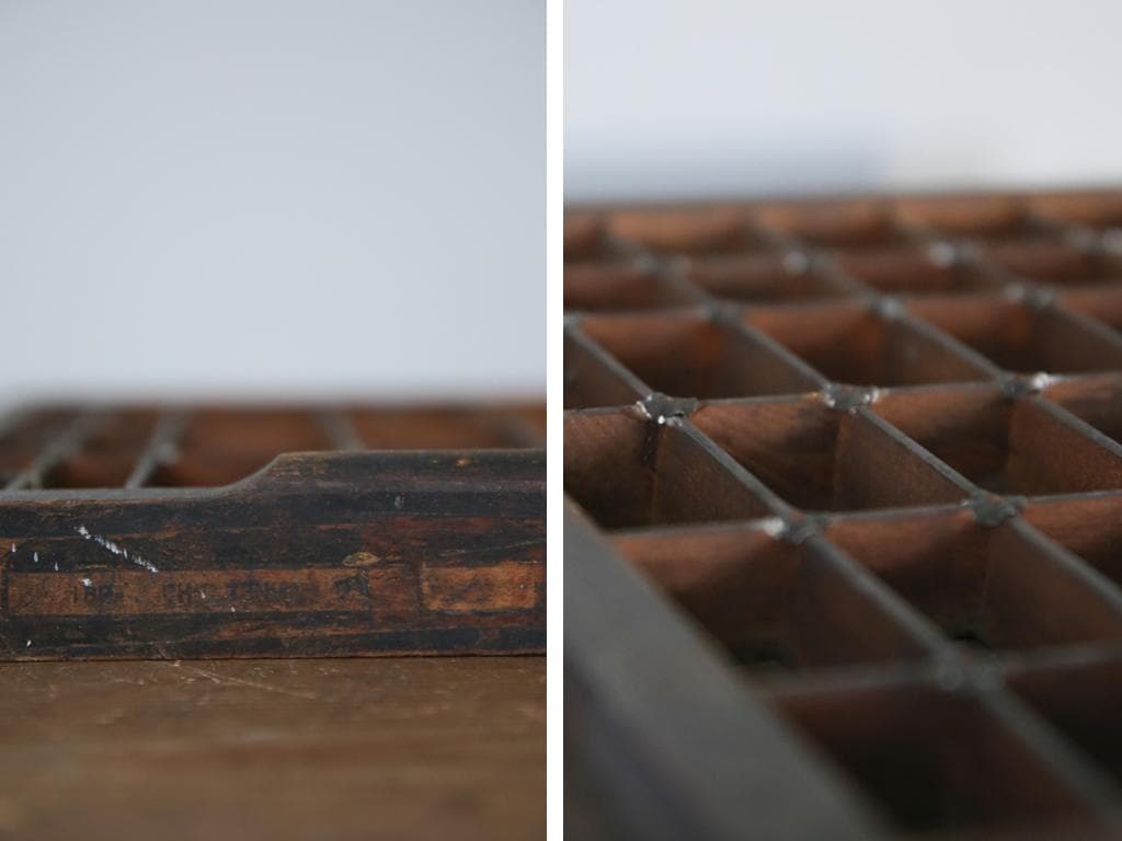 英国アンティーク木製プリンタトレイ/飾り棚/枡ケース/小物入れ(92-46-1)