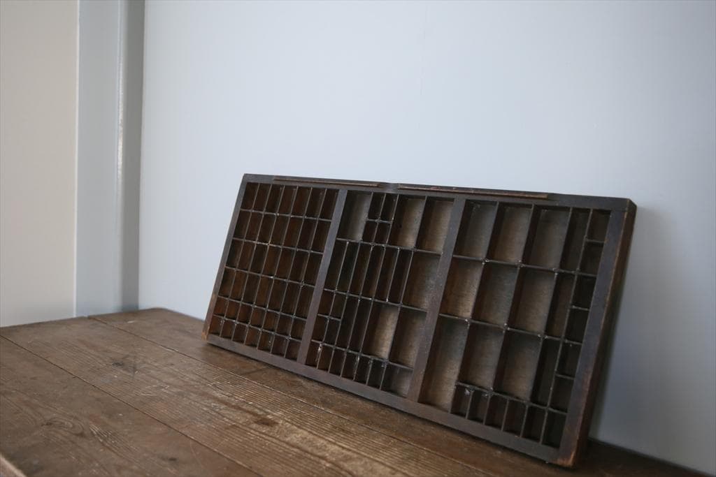 英国アンティーク木製プリンタトレイ/飾り棚/枡ケース/小物入れ(92-46-1)