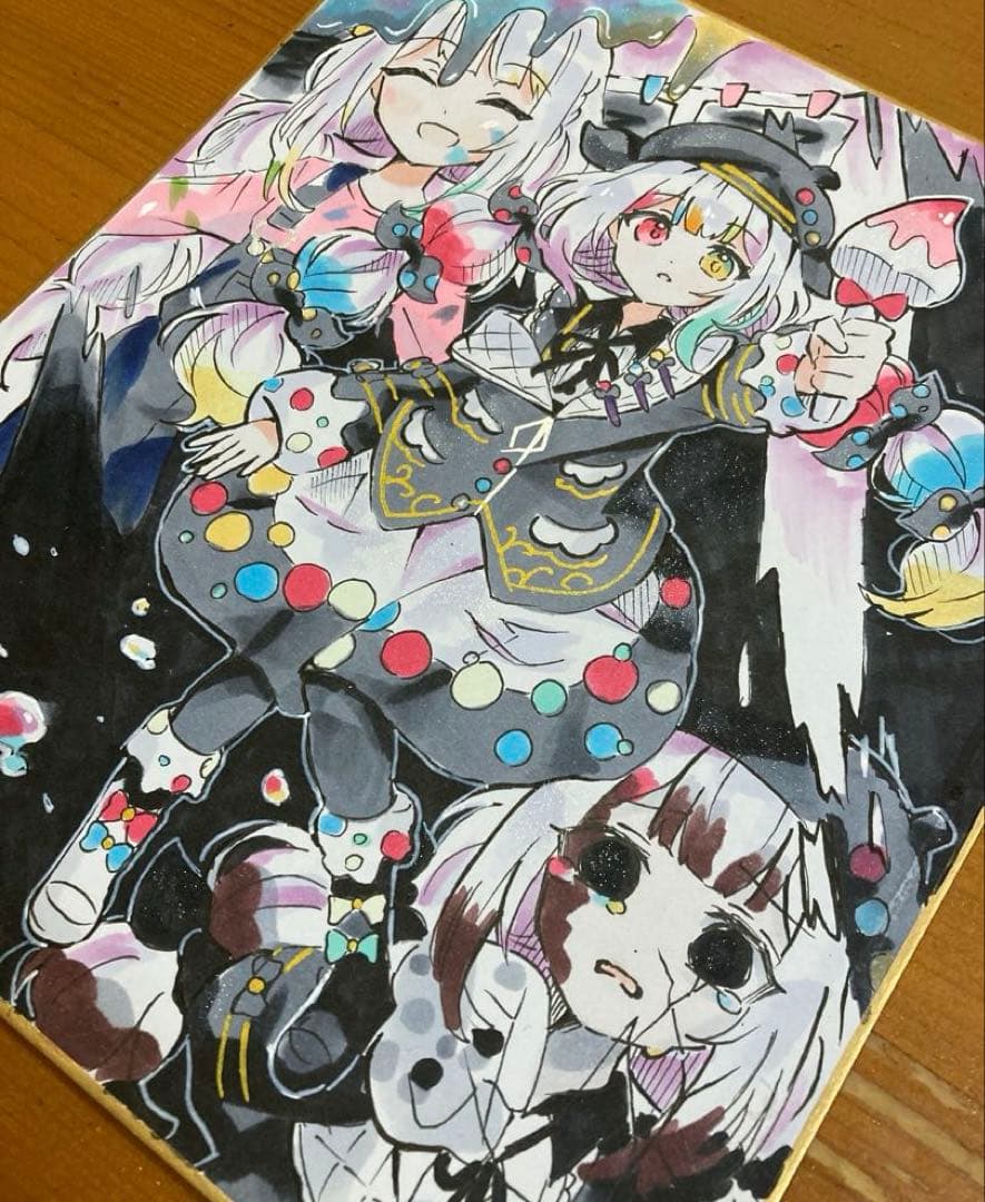 ル*イ様 魔法少女ノ魔女裁判　城ヶ崎ノア　手描きイラスト　まのさば　中色紙