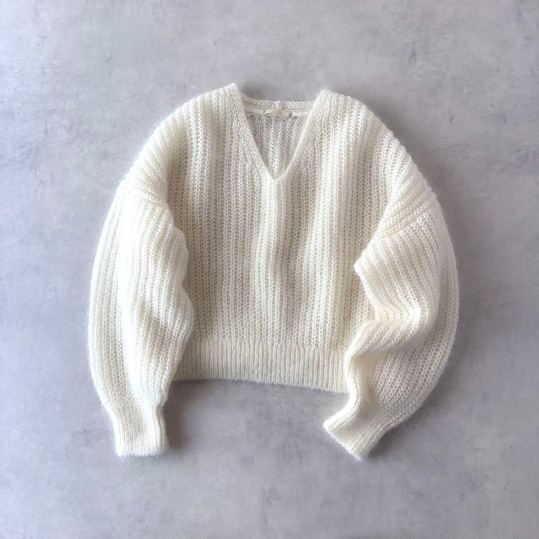 極美品　プラージュ　キッドモヘヤMix　カタアゼ　Vネック　プルオーバー　ニット