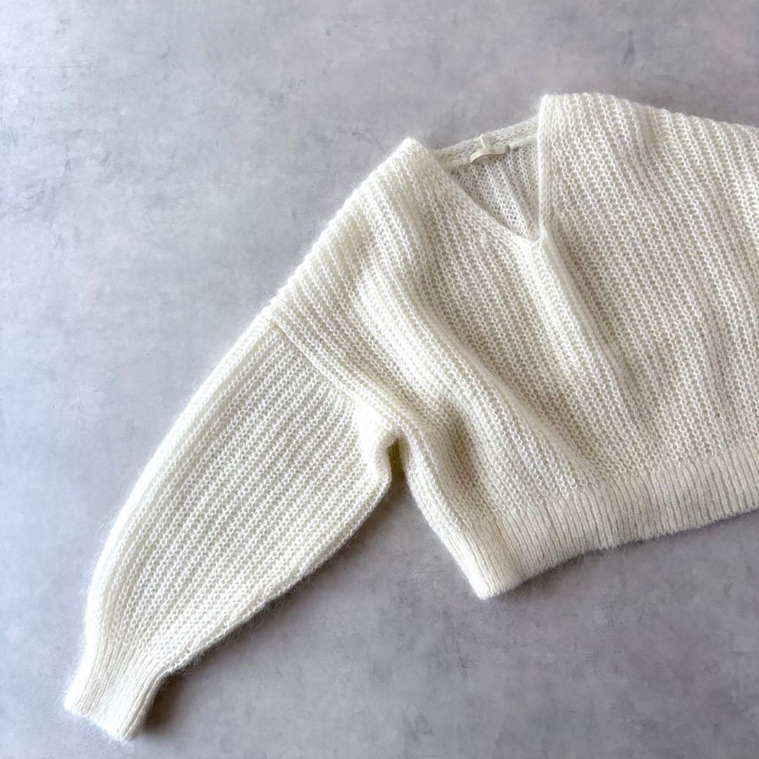 極美品　プラージュ　キッドモヘヤMix　カタアゼ　Vネック　プルオーバー　ニット