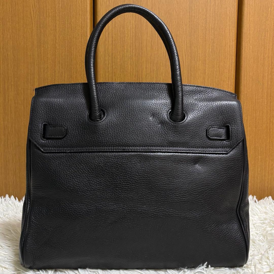 ✨️希少 トップハンドル ハンドバッグ シボ革 レザー 南京錠 カデナ ブラック