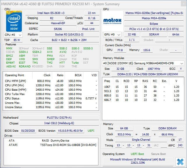 メモリ64GB！富士通 Primergy RX2530 M1 Win11Pro