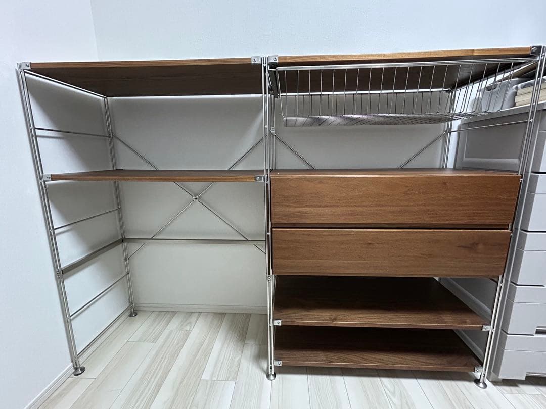 無印良品　ステンレスユニットシェルフ棚セット　カラー：ウォールナット材